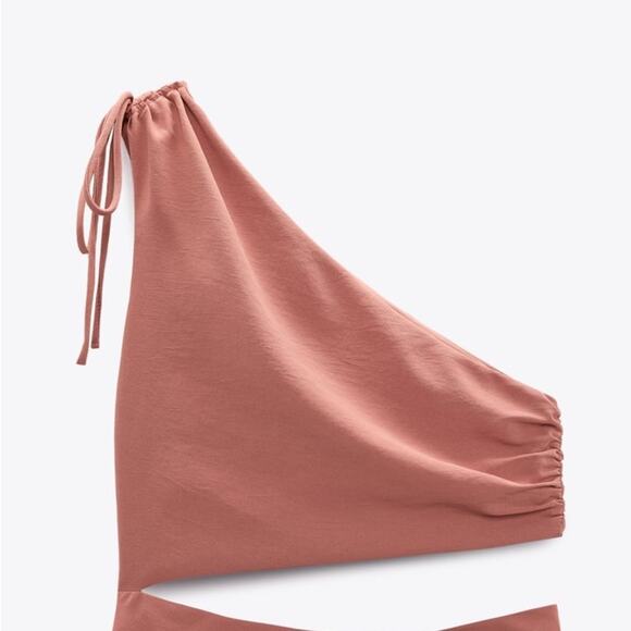 ZARA DRAPED ASYMMETRIC DRESS MARSALA - Picture 10 of 11
